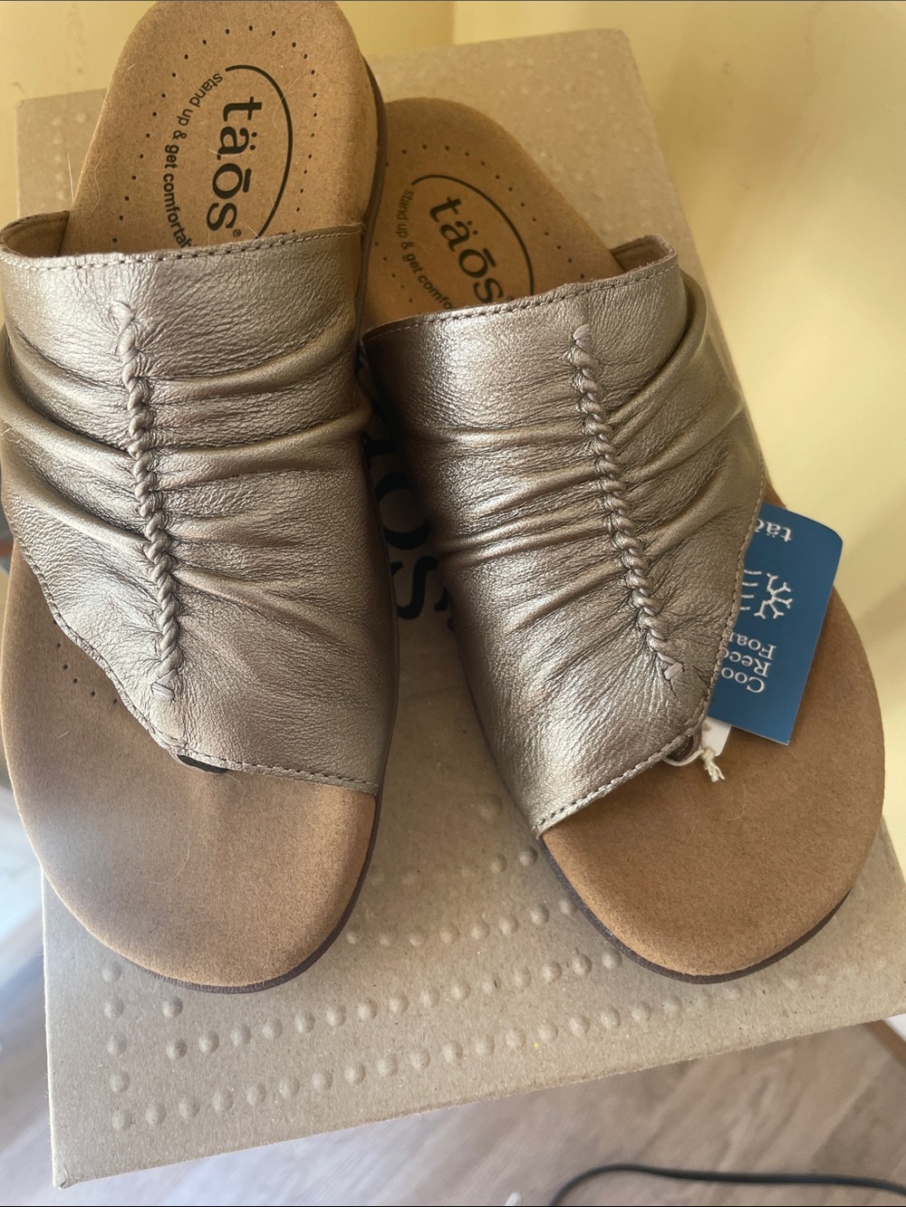 Taos Footwear Metallic Pewter Ruched Slip-On Mules - New in Box